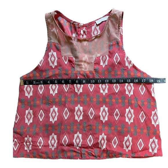 LUSH Medium Open Back Tank Top Aztec Pattern, Mesh Cutout, Tribal Sleeveless Top - Picture 7 of 11